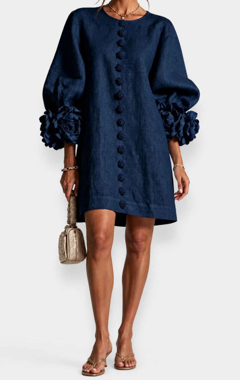 Marcelle | Abito a fiori in rilievo - Blu navy