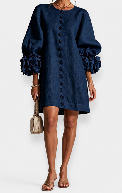 Marcelle | Abito a fiori in rilievo - Blu navy