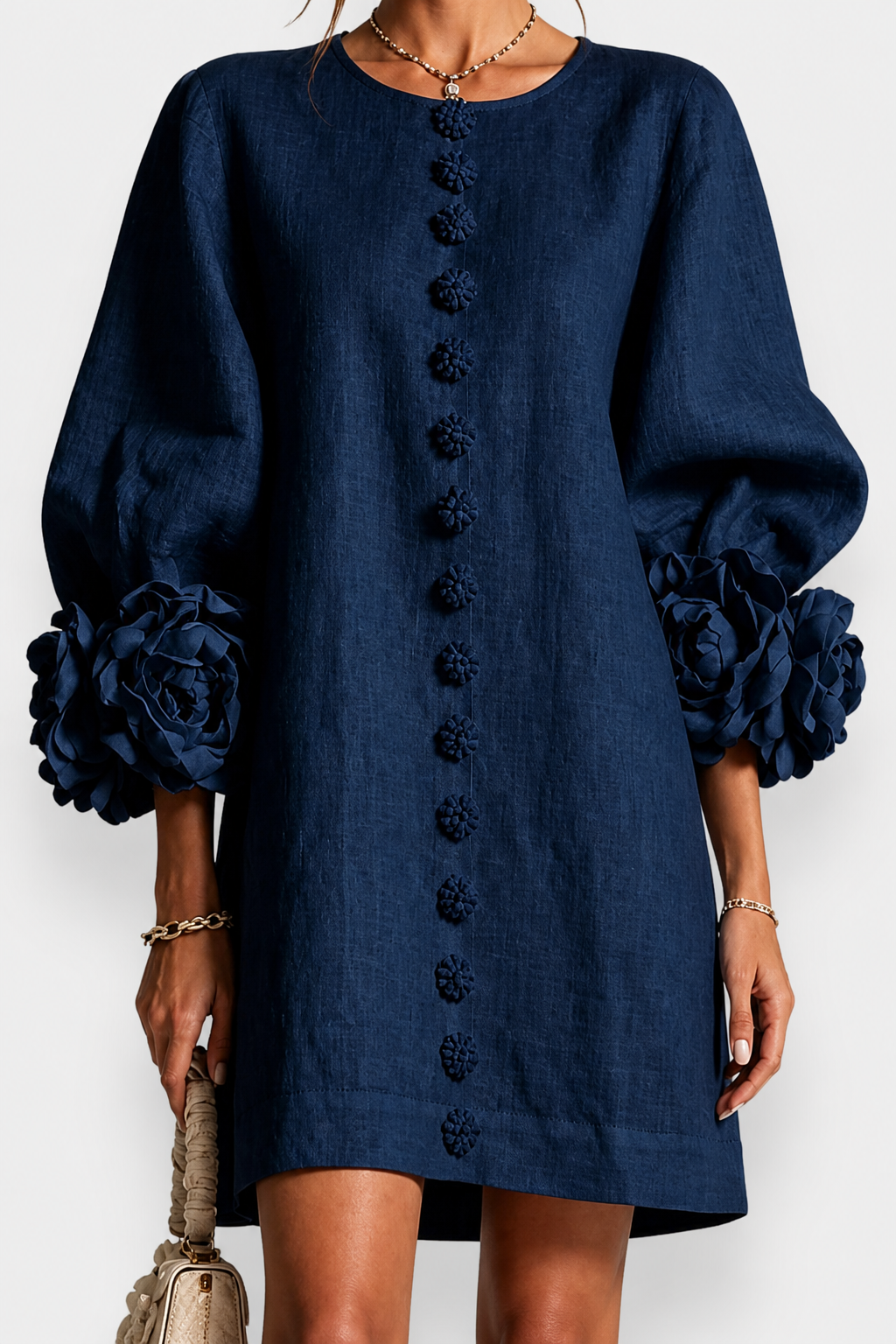 Marcelle | Abito a fiori in rilievo - Blu navy