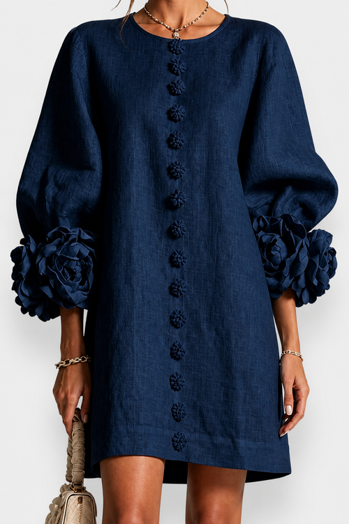 Marcelle | Abito a fiori in rilievo - Blu navy