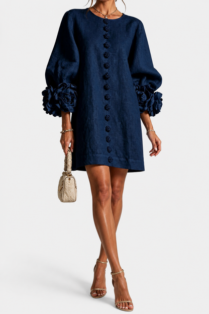 Marcelle | Abito a fiori in rilievo - Blu navy