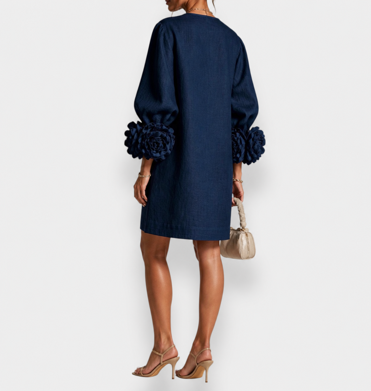 Marcelle | Abito a fiori in rilievo - Blu navy