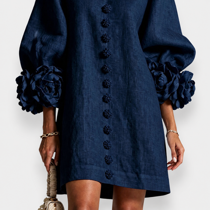 Marcelle | Abito a fiori in rilievo - Blu navy