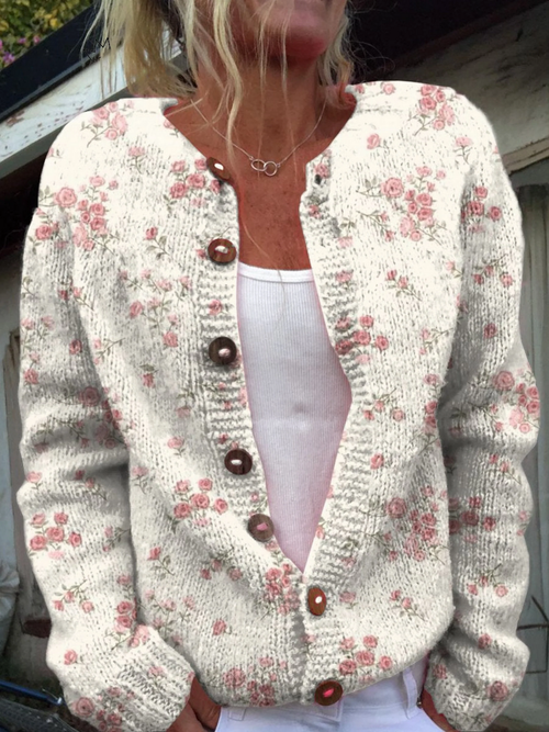 Evanthea™ | Cardigan vintage in maglia floreale