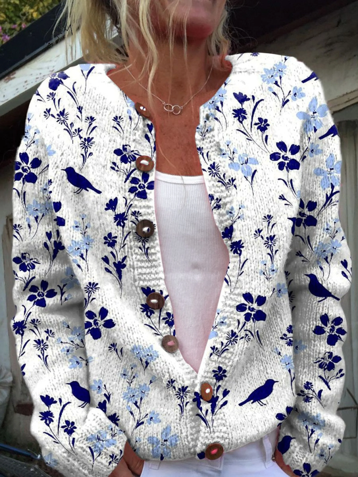 Vynora™ | Cardigan vintage con stampa floreale e uccelli
