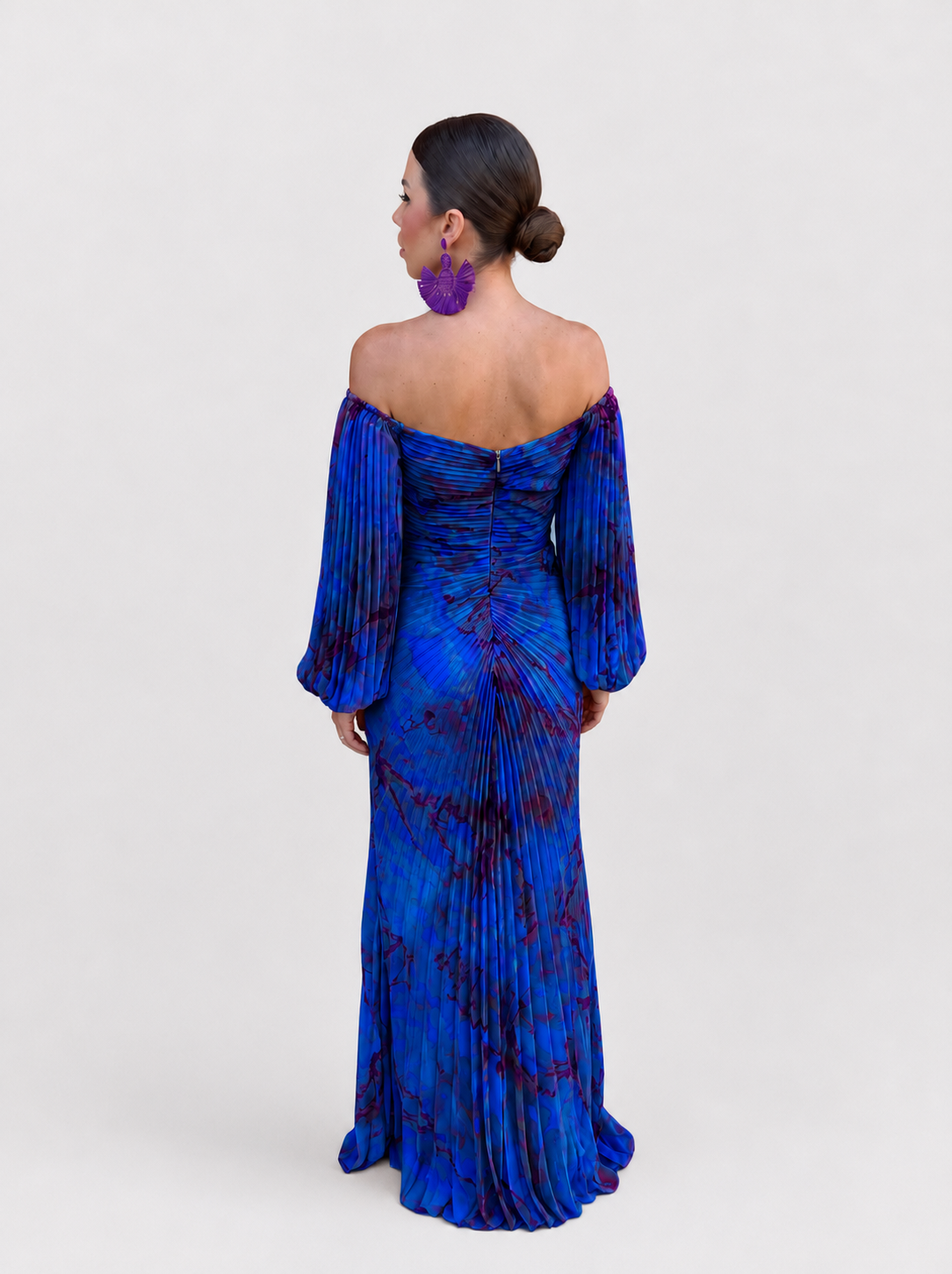 Gregoria™ | Abito Lungo Blu Floreale con Scollo Profondo