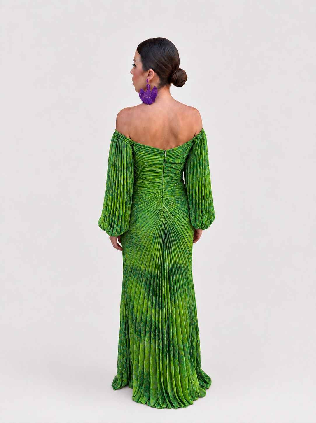 Gregoria™ | Abito Lungo Verde Floreale con Scollo Profondo