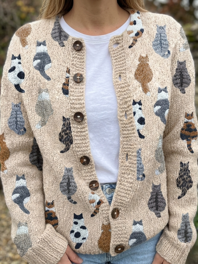 Charlotte™ | Cardigan avvolgente con stampa di gatti