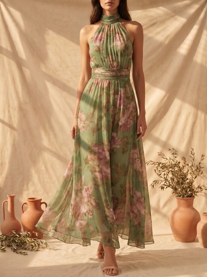 Livia | Abito Maxi Halter Floreale Elegante