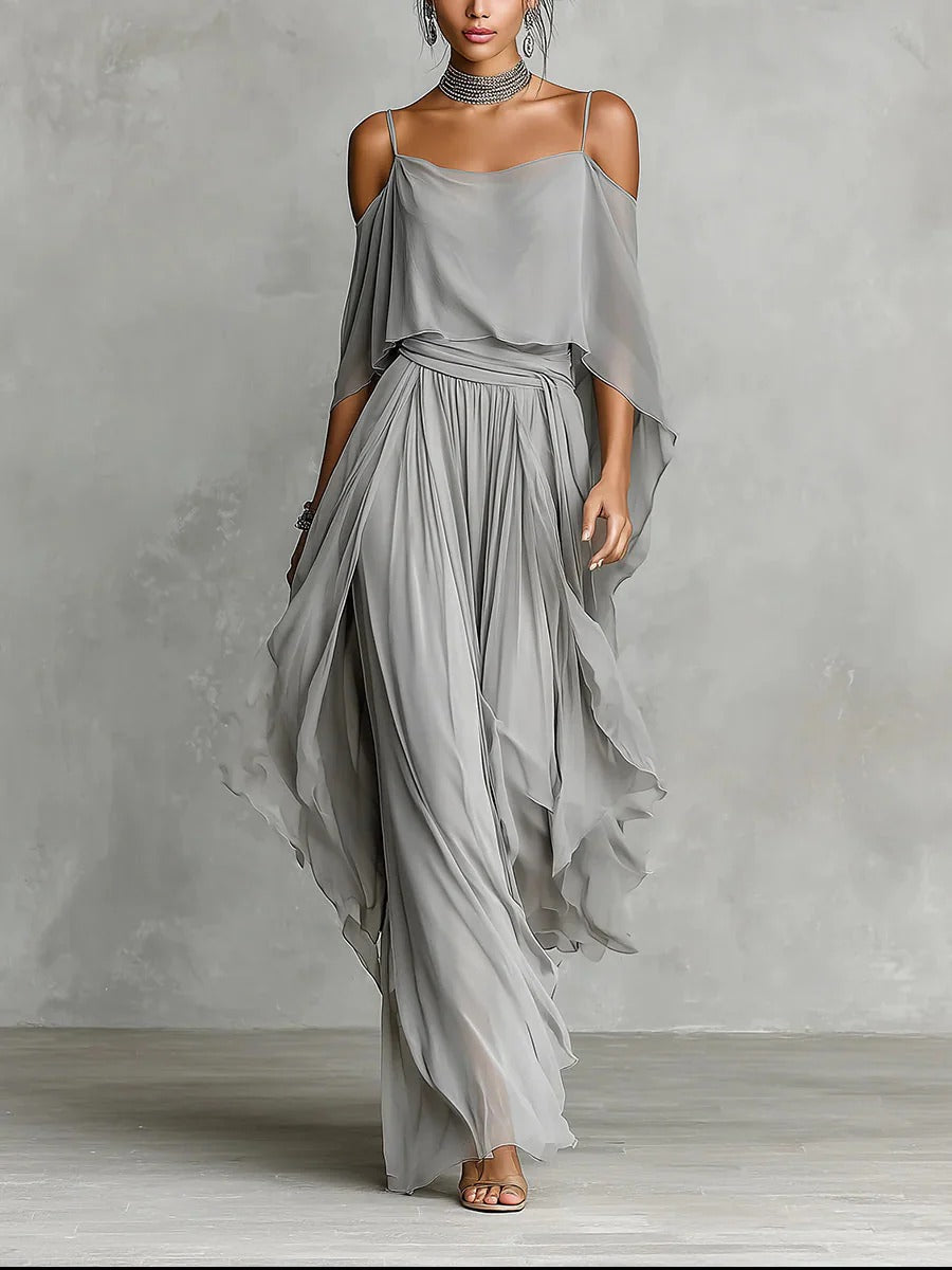 Renata | Conjunto de Fluido Grigio con Top de Tirantes y Pantalones Livianos