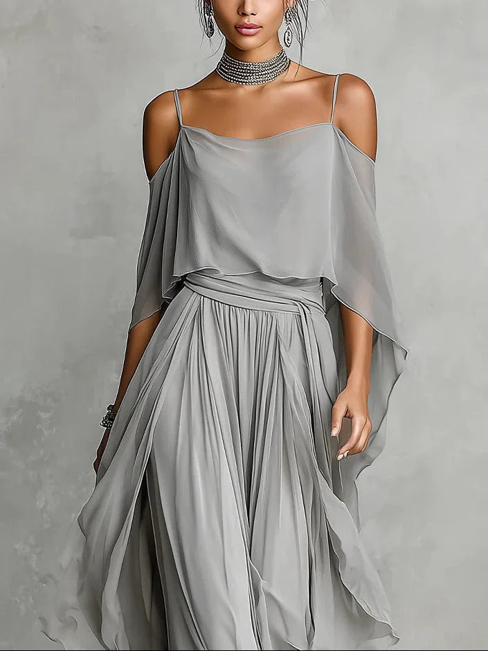 Renata | Conjunto de Fluido Grigio con Top de Tirantes y Pantalones Livianos